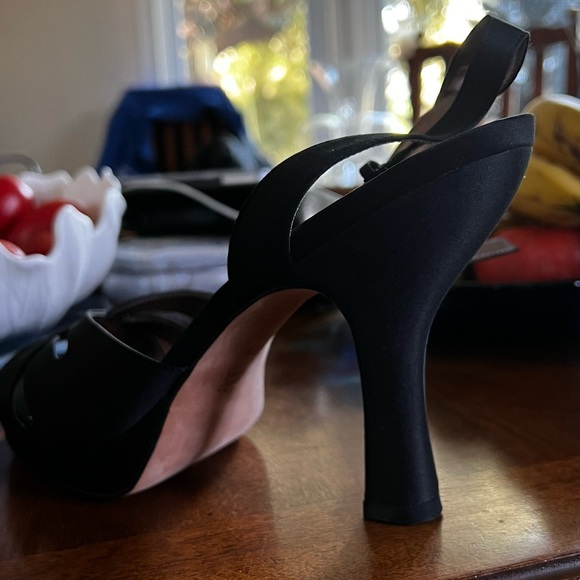 Nordstrom BP black satin platform with peep toe evening shoes - Picture 4 of 6